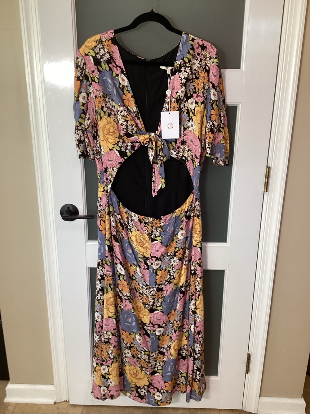 NWT WAYF Rosalind Cutout Front-Tie Floral Midi Dress XL - Anthropologie - Picture 2 of 13